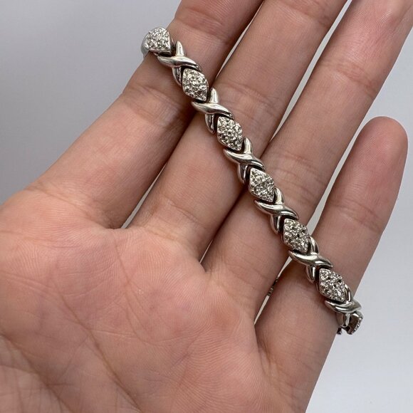 VTG Sterling Silver 925 Illusion Stone X Link Chain BRacelet Size 7.5" Length - Picture 7 of 10